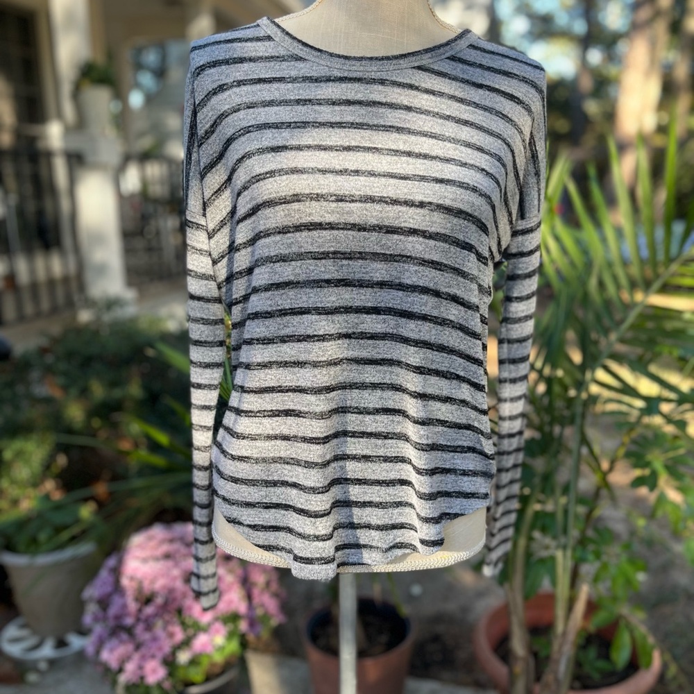 Rag & Bone/JEAN Hudson Striped Jersey Long Sleeve Top, XS, EUC, Black + Grey